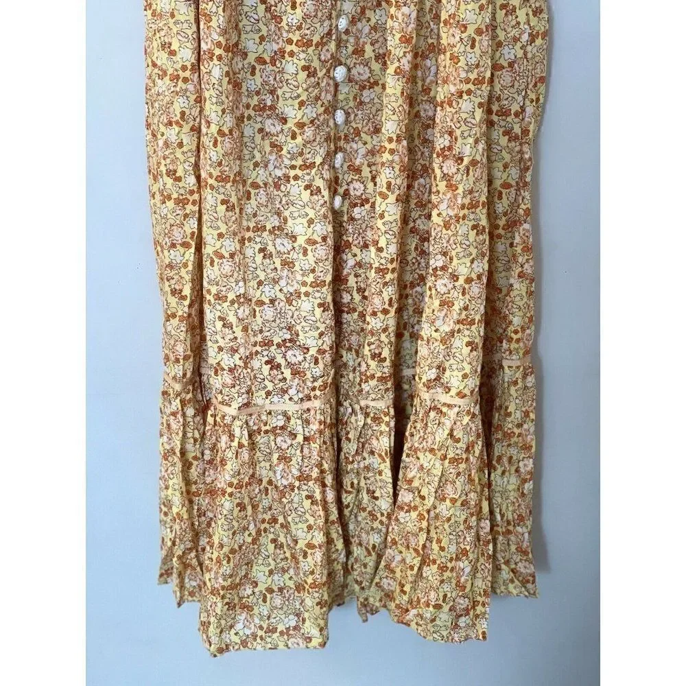 NEW FREE PEOPLE Sz L MOLLY JO FLORAL PRINTED MIDI DRESS MAXI TOP GOLDEN COMBO